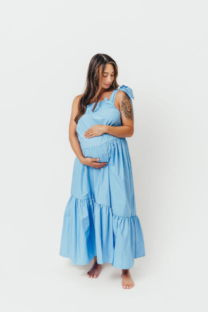 Jordan One-Shoulder Maxi Dress in Carolina Blue - Bump Friendly