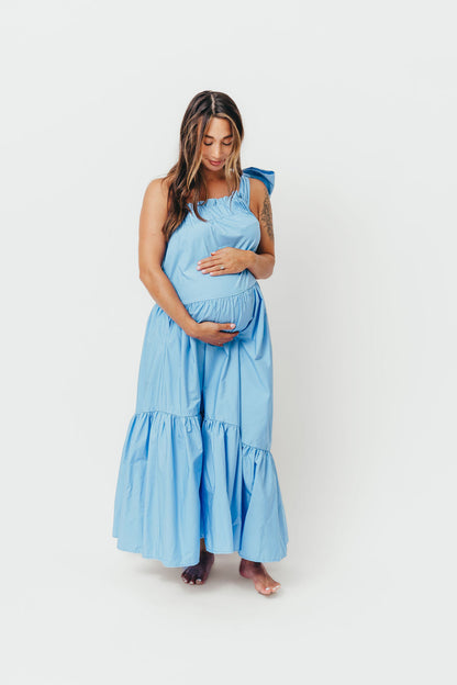 Jordan One-Shoulder Maxi Dress in Carolina Blue - Bump Friendly