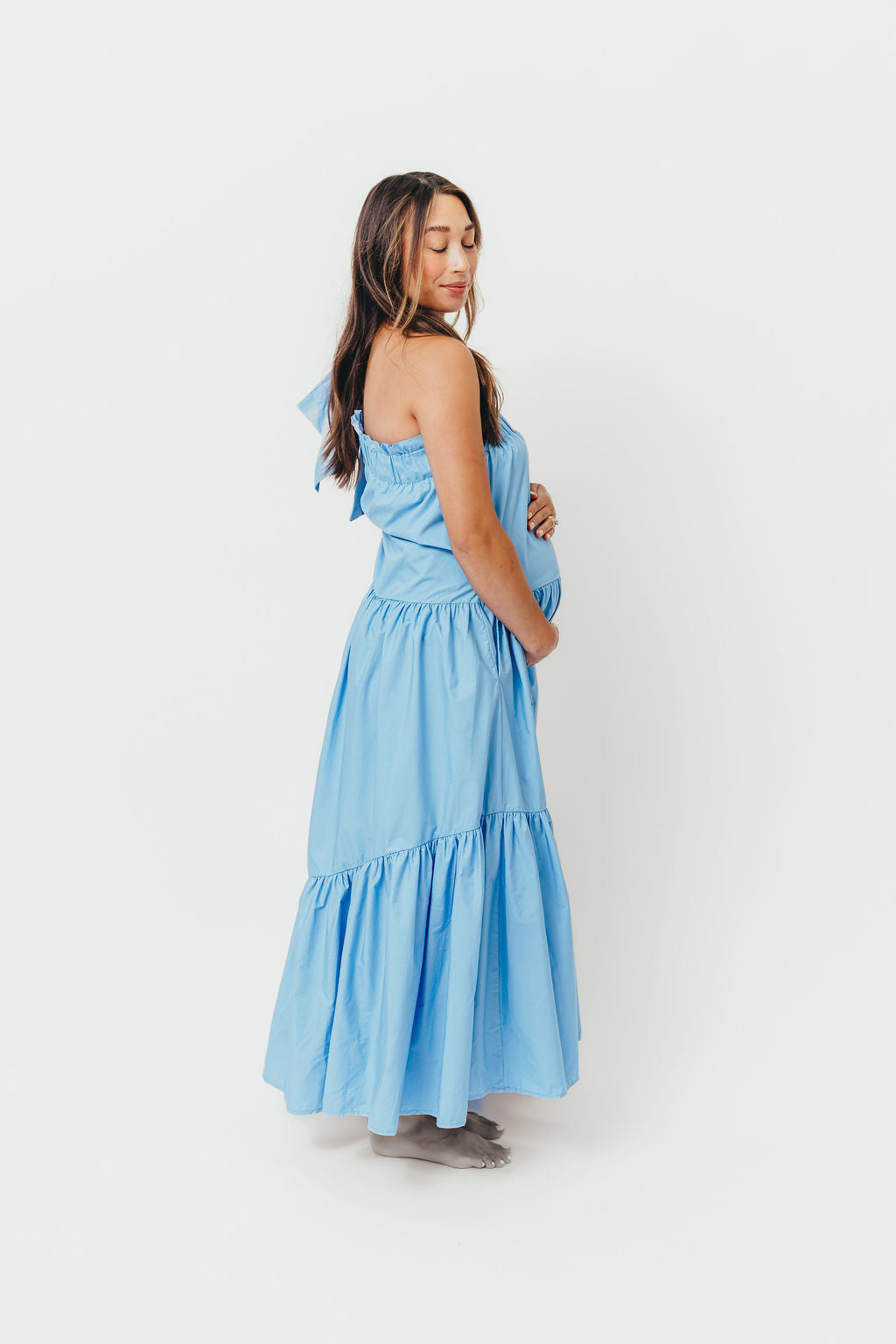 Jordan One-Shoulder Maxi Dress in Carolina Blue - Bump Friendly
