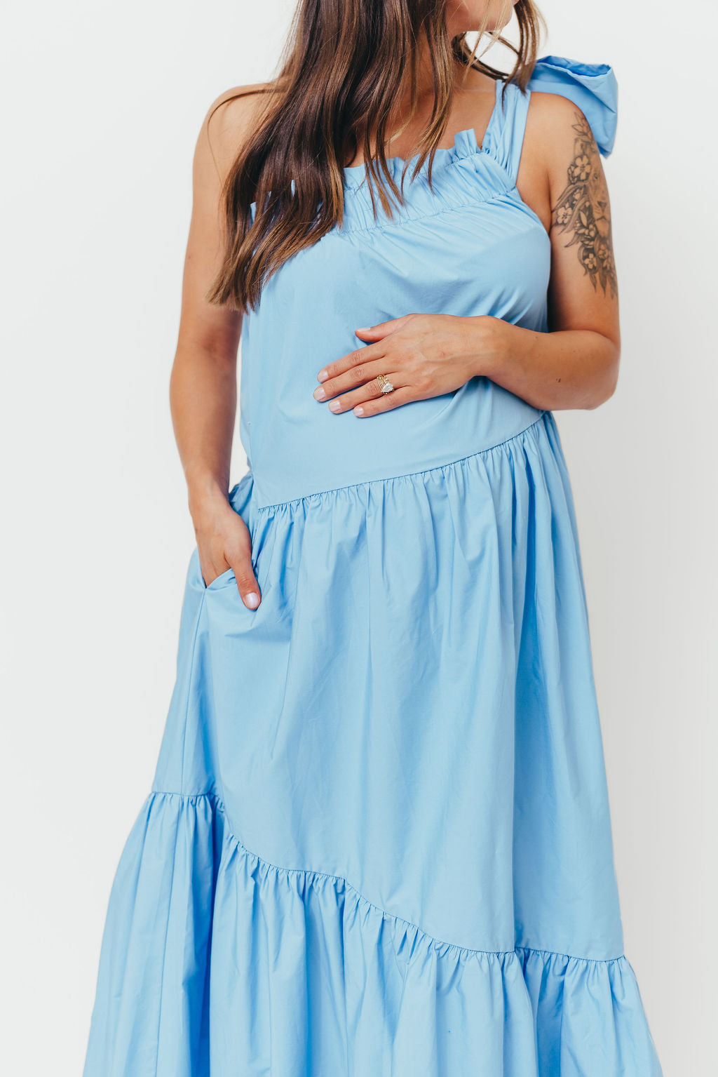 Jordan One-Shoulder Maxi Dress in Carolina Blue - Bump Friendly
