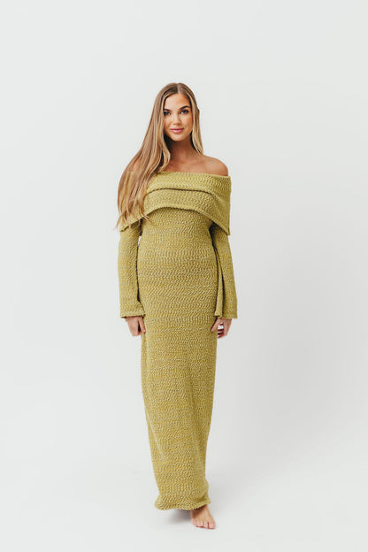Nora Knit Maxi Dress in Dusty Lime - Bump Friendly