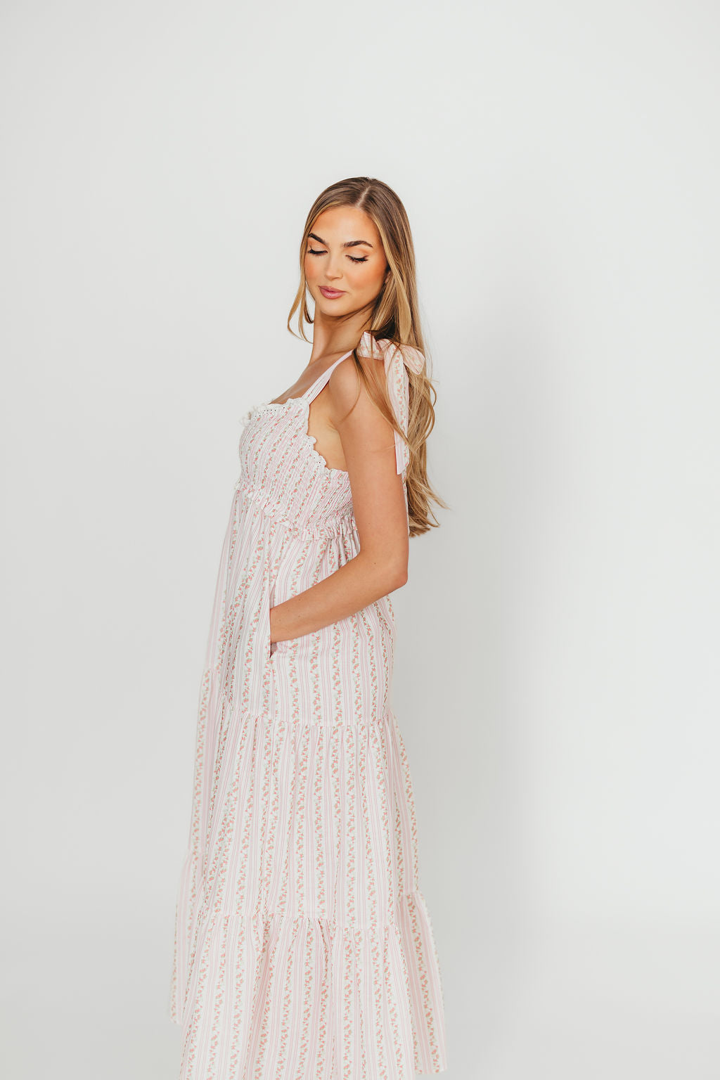 Vivienne Maxi Sundress in Ivory/Pink Floral