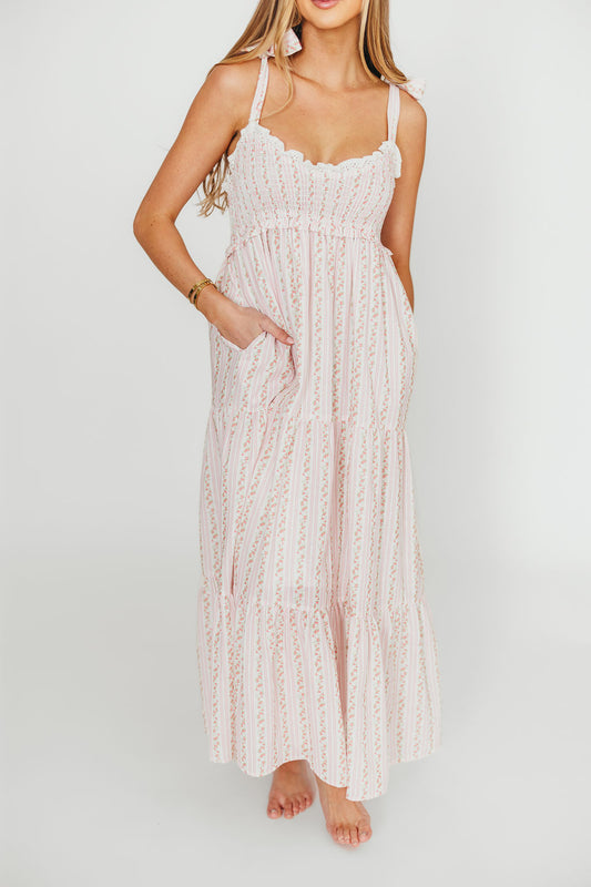 Vivienne Maxi Sundress in Ivory/Pink Floral