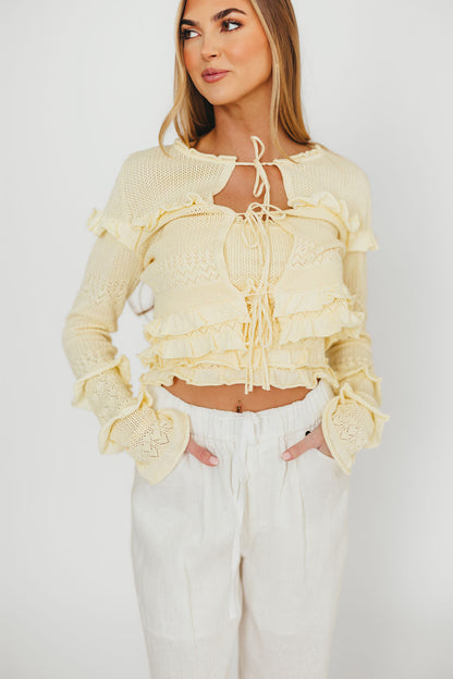 Zayne Cardigan and Strapless Tube Top and Sweater Set in Yellow