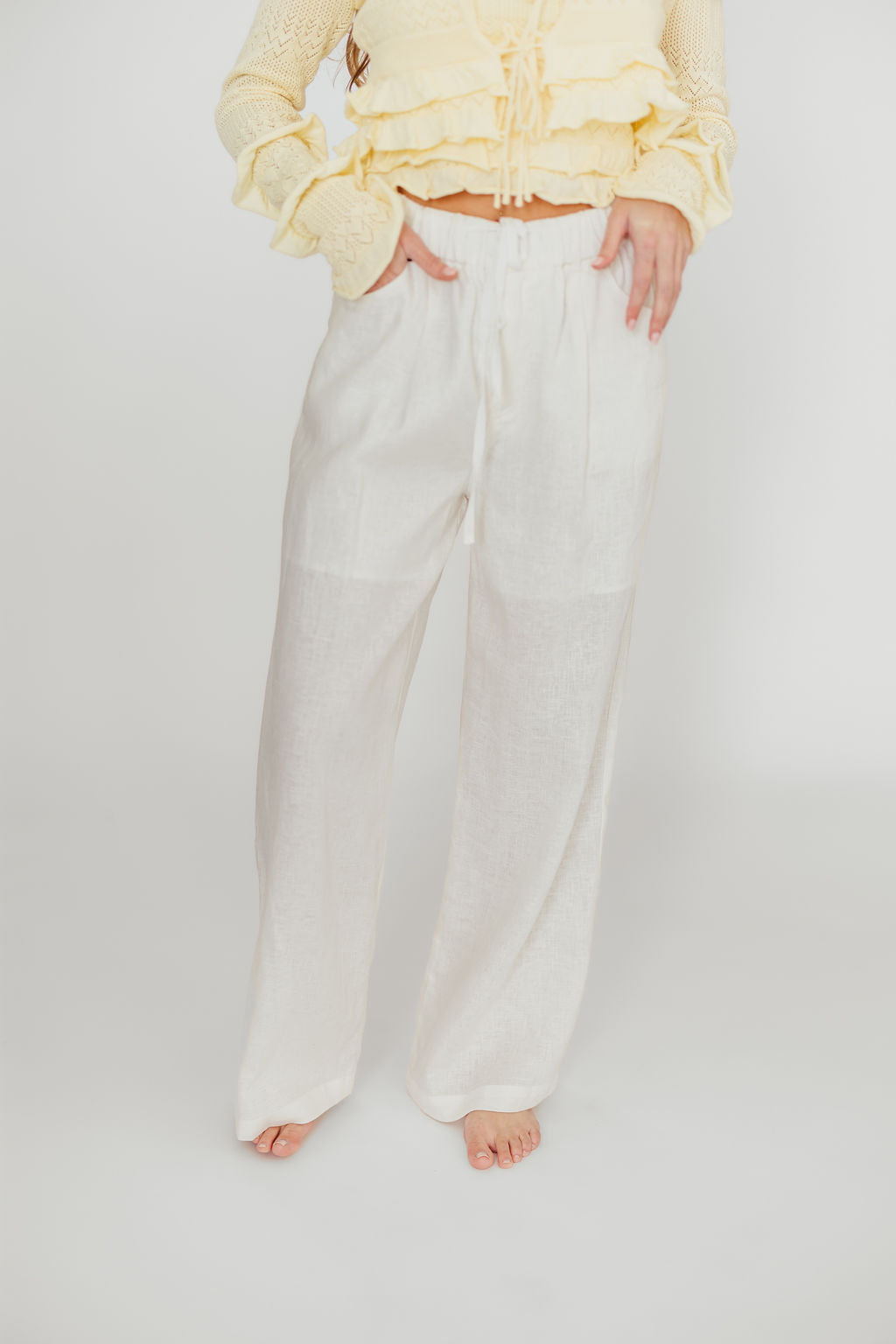 Jeanette 100% Linen Pants in White