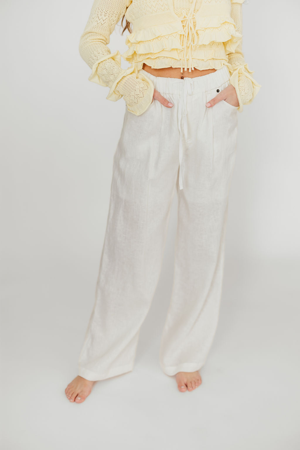 Jeanette 100% Linen Pants in White