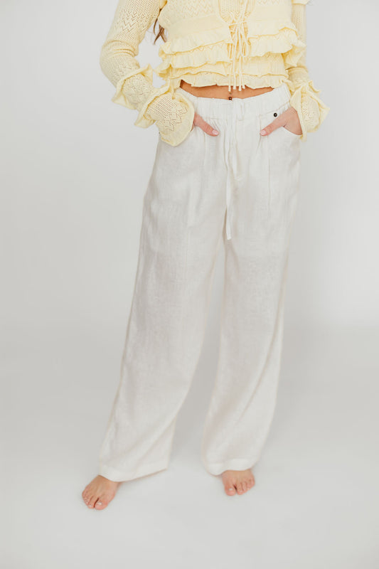 Jeanette 100% Linen Pants in White