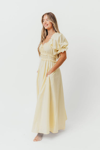 Sydnee Cotton Maxi Dress in Butter Yellow - Bump Friendly