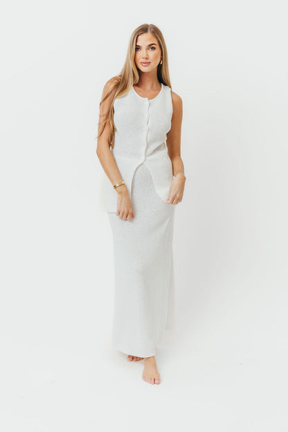 Leia Button Down Sweater Tank and Maxi Skirt Set in Off-White