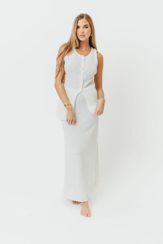 Leia Button Down Sweater Tank and Maxi Skirt Set in Off-White