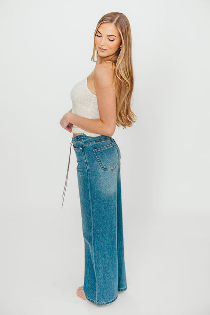 Jade Drawstring Wide Leg Jean in Baltic