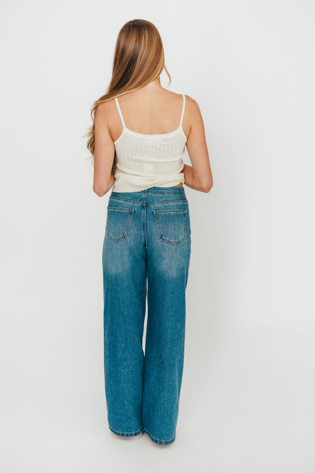 Jade Drawstring Wide Leg Jean in Baltic