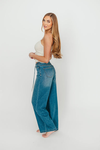 Jade Drawstring Wide Leg Jean in Baltic