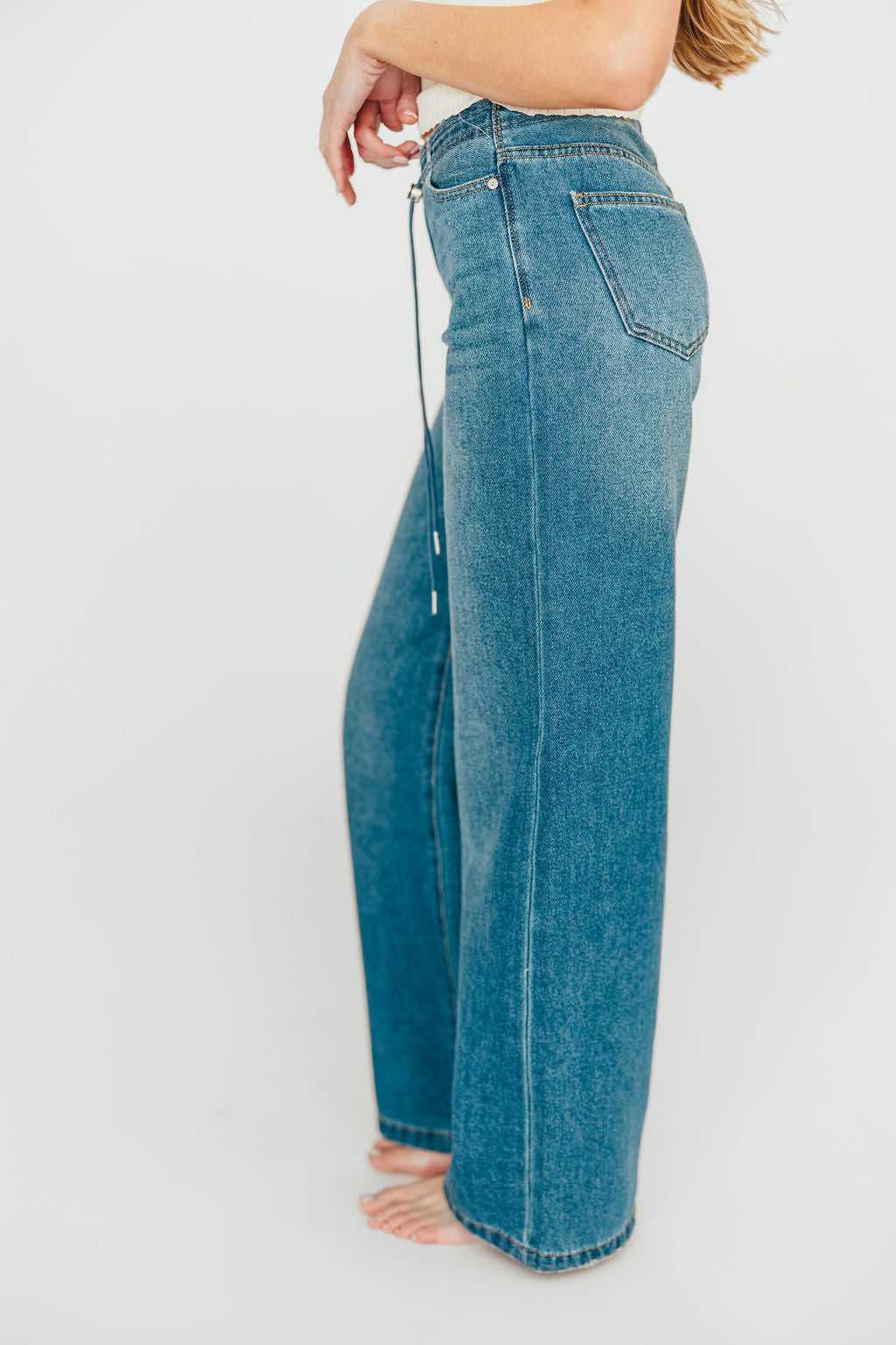 Jade Drawstring Wide Leg Jean in Baltic