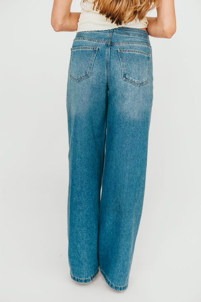 Jade Drawstring Wide Leg Jean in Baltic
