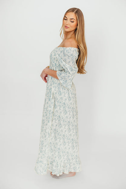 Sienna 100% Cotton Puff Sleeve Maxi Dress in Blue Floral - Bump Friendly