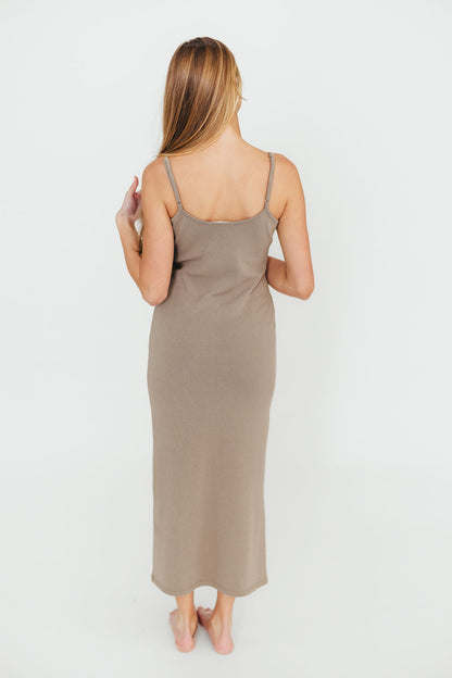 Alexa Ribbed Maxi Dress in Burnt Taupe