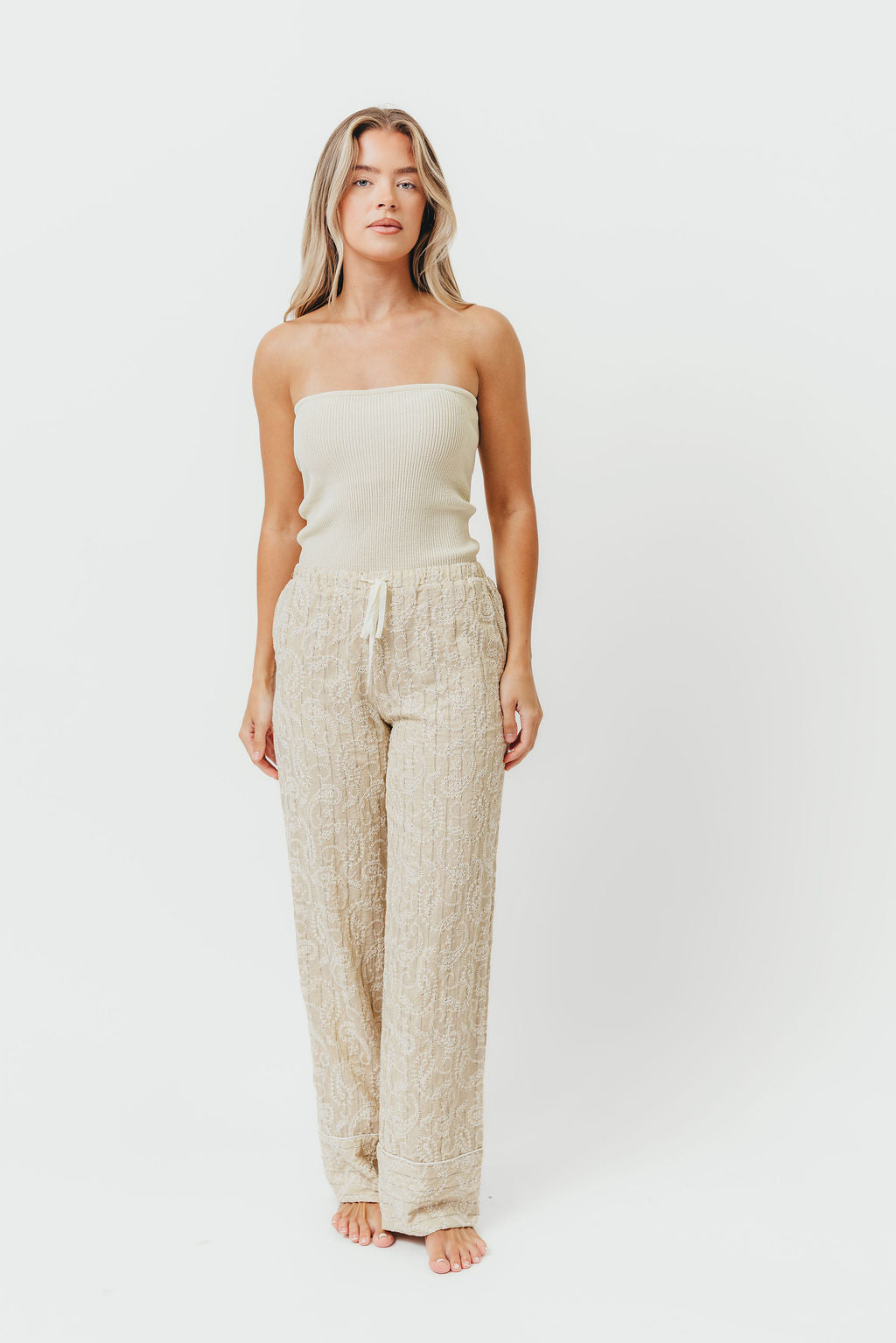 Jezebel Embroidered Paisley Pants in Natural
