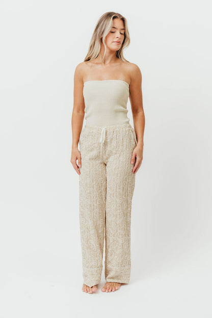 Jezebel Embroidered Paisley Pants in Natural