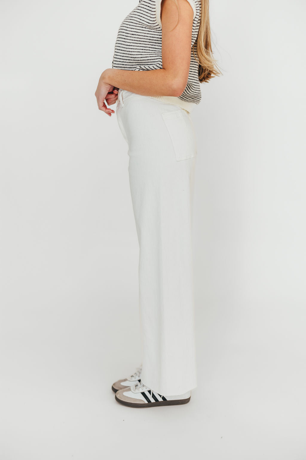 Corin Straight Wide Leg Denim Pants in Cream
