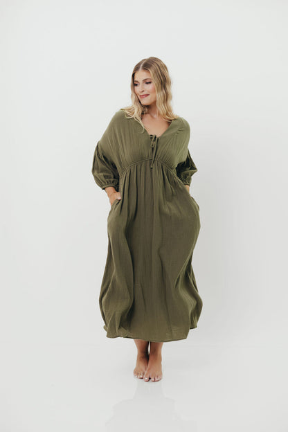 Hunter 100% Cotton Gauze Midi Dress in Green - Bump Friendly