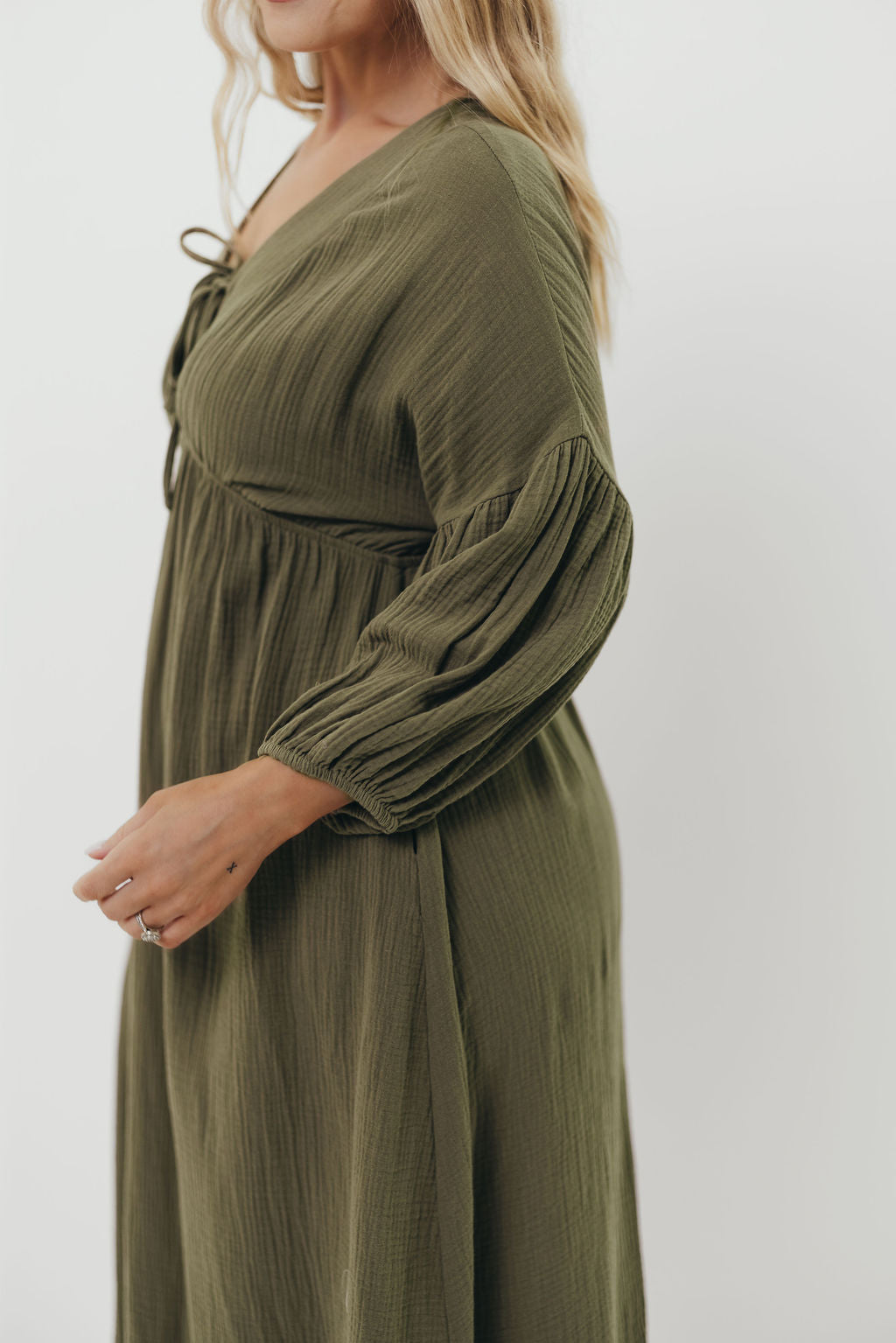 Hunter 100% Cotton Gauze Midi Dress in Green - Bump Friendly