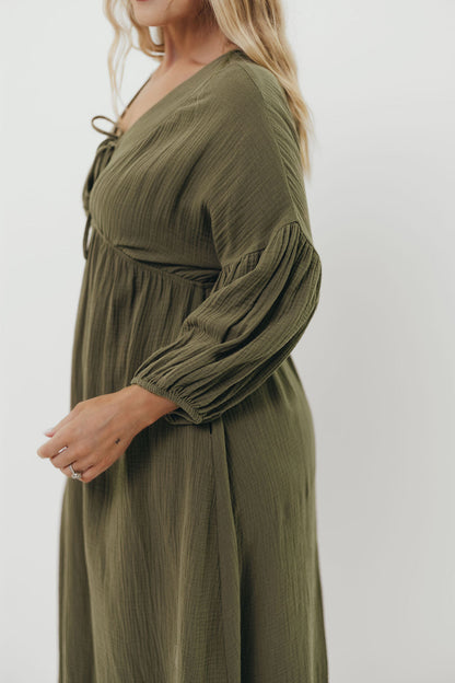 Hunter 100% Cotton Gauze Midi Dress in Green - Bump Friendly