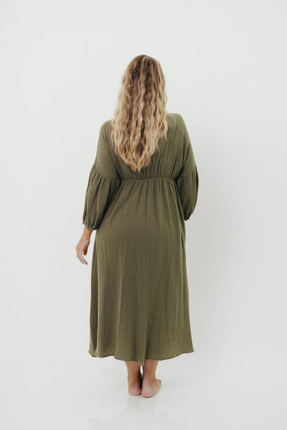 Hunter 100% Cotton Gauze Midi Dress in Green - Bump Friendly