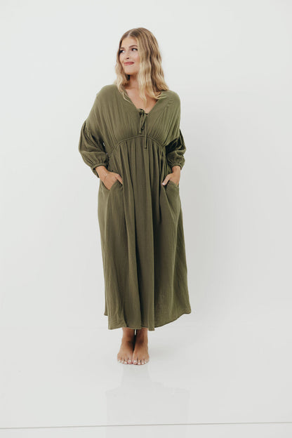 Hunter 100% Cotton Gauze Midi Dress in Green - Bump Friendly