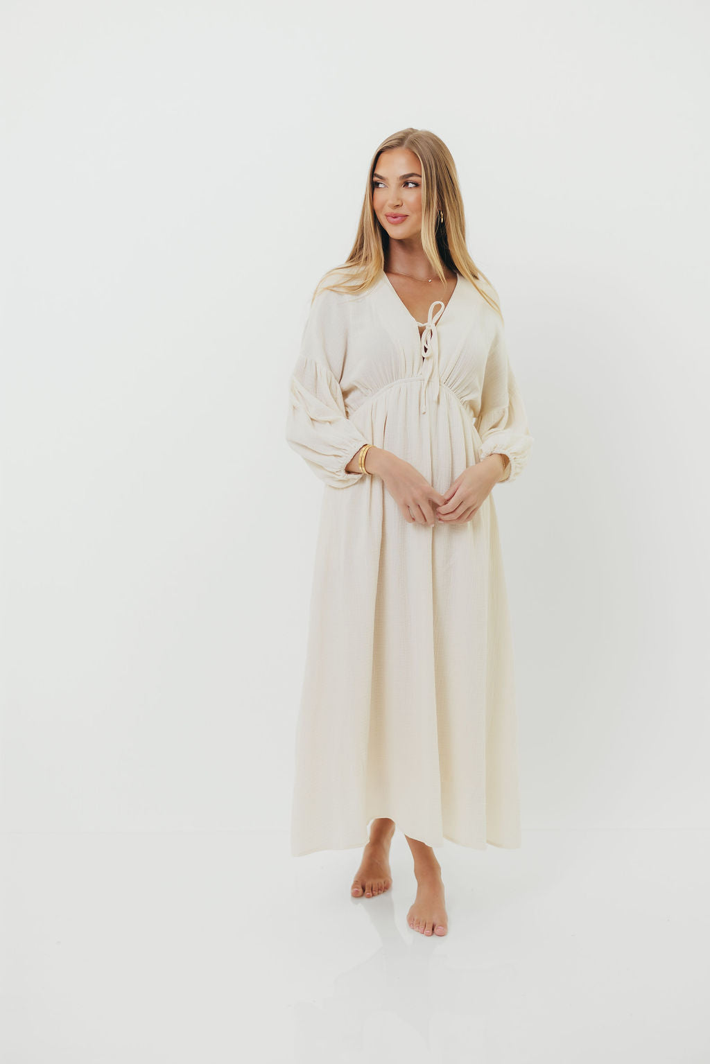 Hunter 100% Cotton Gauze Midi Dress in Soy - Bump Friendly *9/22 PRE-ORDER*