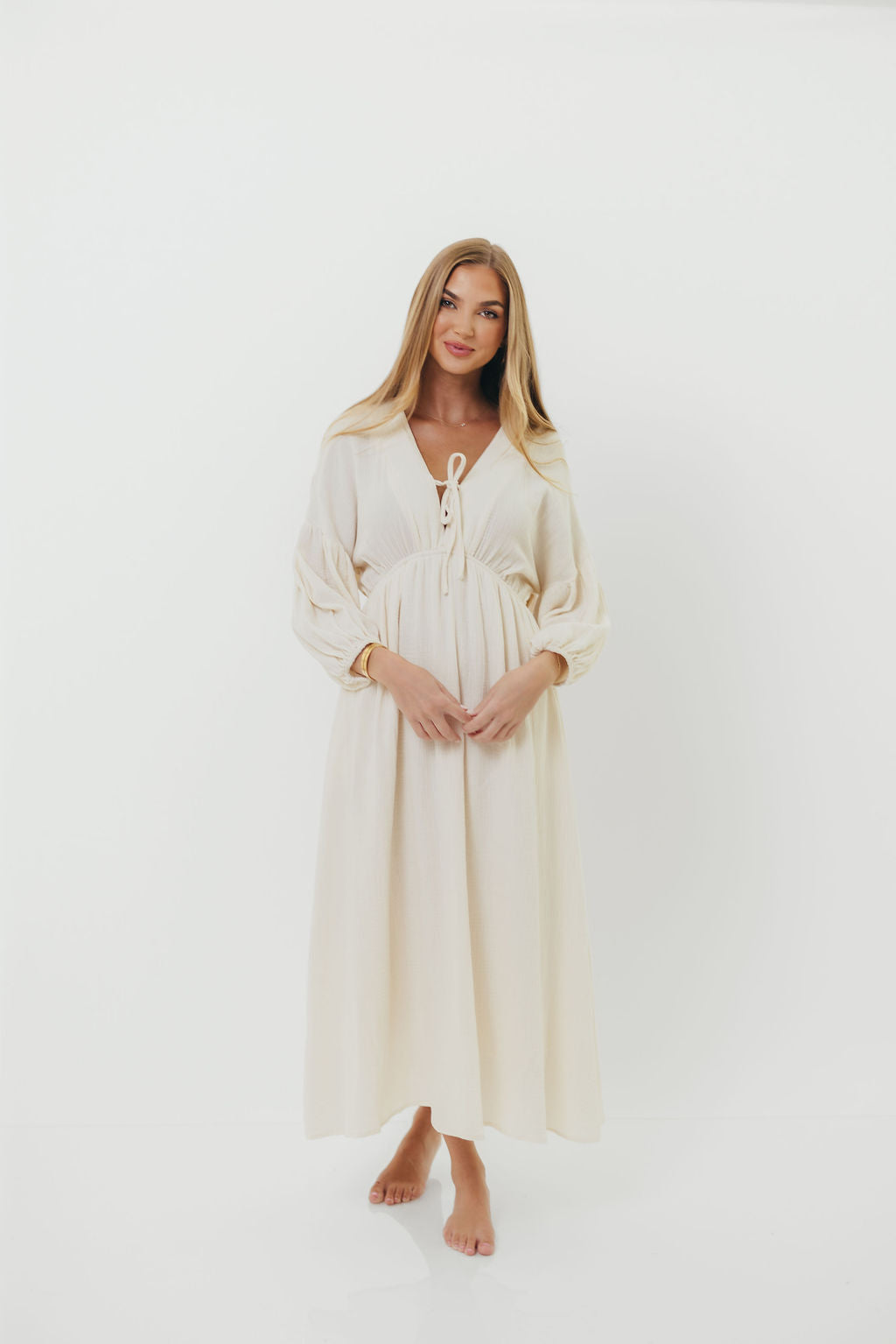 Hunter 100% Cotton Gauze Midi Dress in Soy - Bump Friendly *9/22 PRE-ORDER*