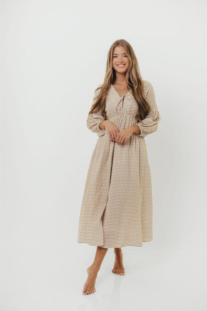 Hunter Printed Gauze Midi Dress in Natural Plaid - Bump Friendly