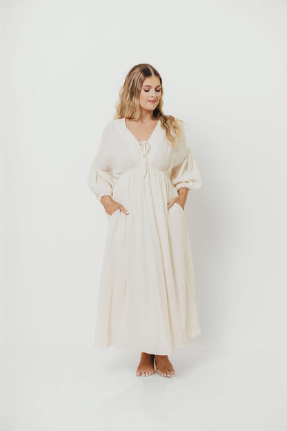 Hunter 100% Cotton Gauze Midi Dress in Soy - Bump Friendly *9/22 PRE-ORDER*