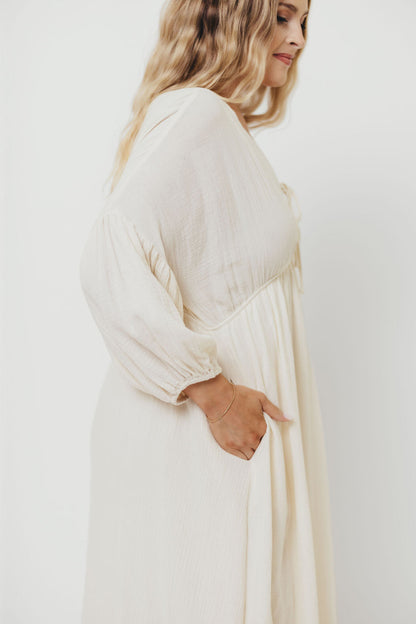Hunter 100% Cotton Gauze Midi Dress in Soy - Bump Friendly *9/22 PRE-ORDER*