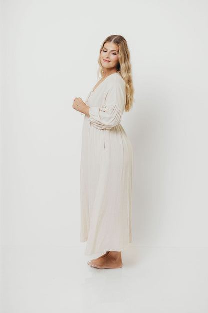 Hunter Linen-Blend Midi Dress in Greige - Bump Friendly *9/22 PRE-ORDER*