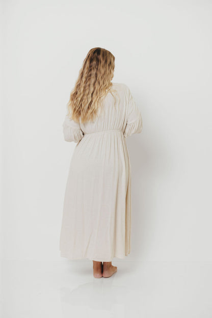 Hunter Linen-Blend Midi Dress in Greige - Bump Friendly *9/22 PRE-ORDER*
