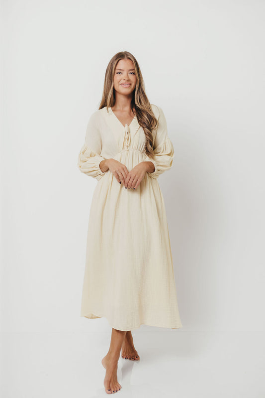 Hunter 100% Cotton Gauze Midi Dress in Butter - Bump Friendly