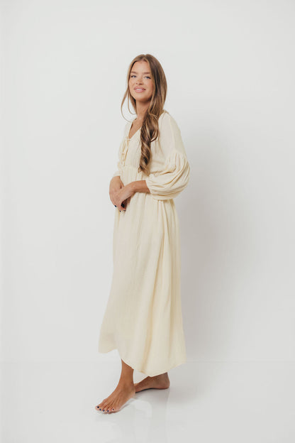 Hunter 100% Cotton Gauze Midi Dress in Butter - Bump Friendly
