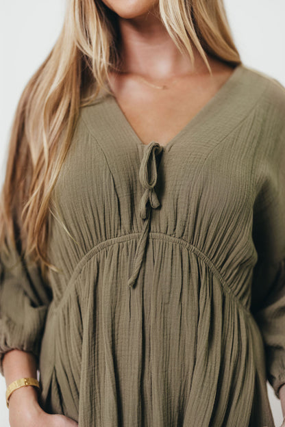 Hunter 100% Cotton Gauze Midi Dress in Green - Bump Friendly
