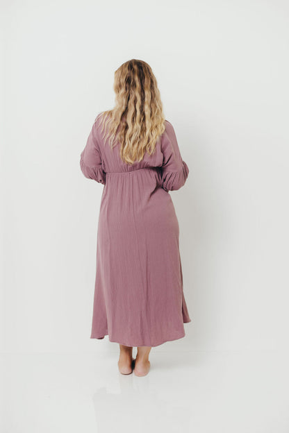 Hunter 100% Cotton Gauze Midi Dress in Smoky Plum - Bump Friendly
