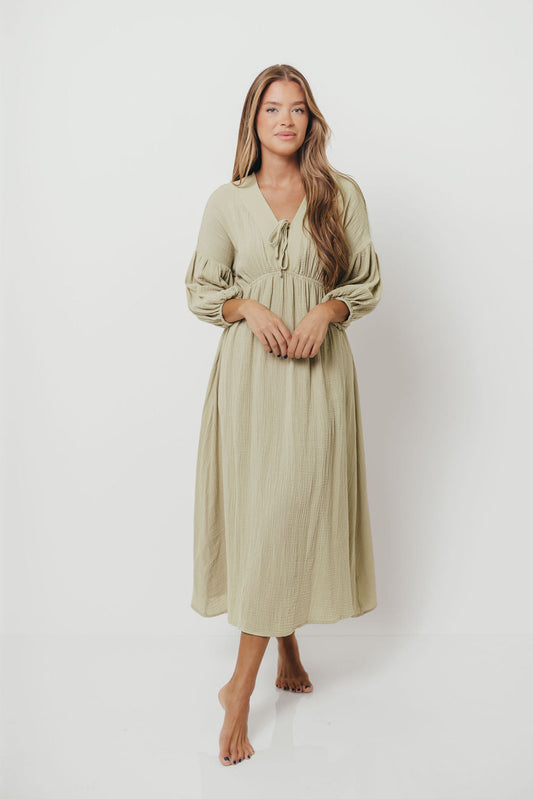 Hunter 100% Cotton Gauze Midi Dress in Thyme - Bump Friendly and Inclusive Sizing *9/22 PRE-ORDER*