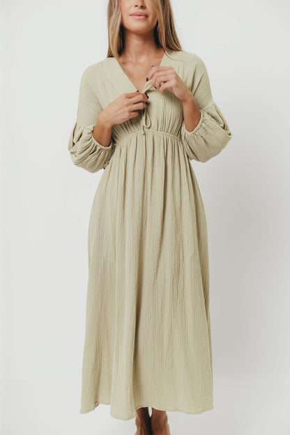 Hunter 100% Cotton Gauze Midi Dress in Thyme - Bump Friendly and Inclusive Sizing *9/22 PRE-ORDER*