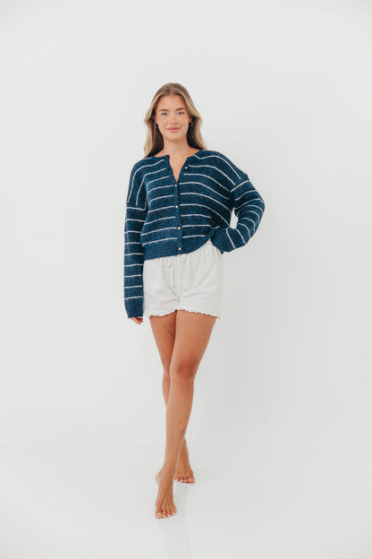 Bellevue Cardigan Top in Navy Ivory