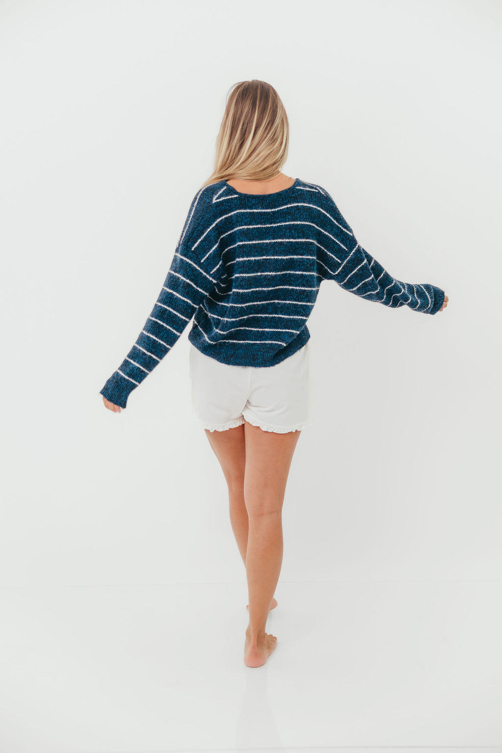 Trevi Ruffle Hem Knit Shorts in White