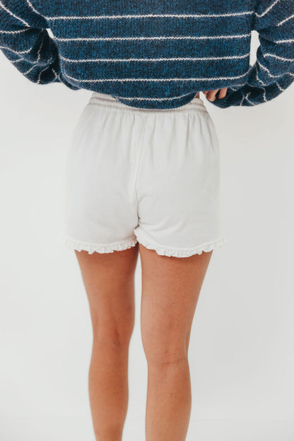 Trevi Ruffle Hem Knit Shorts in White