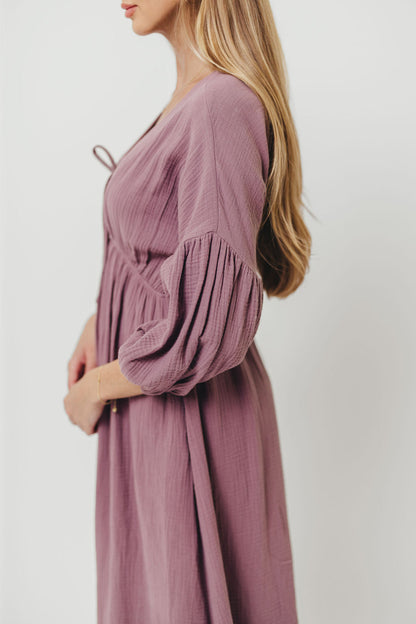 Hunter 100% Cotton Gauze Midi Dress in Smoky Plum - Bump Friendly