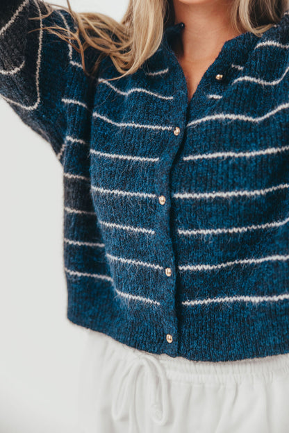 Bellevue Cardigan Top in Navy Ivory