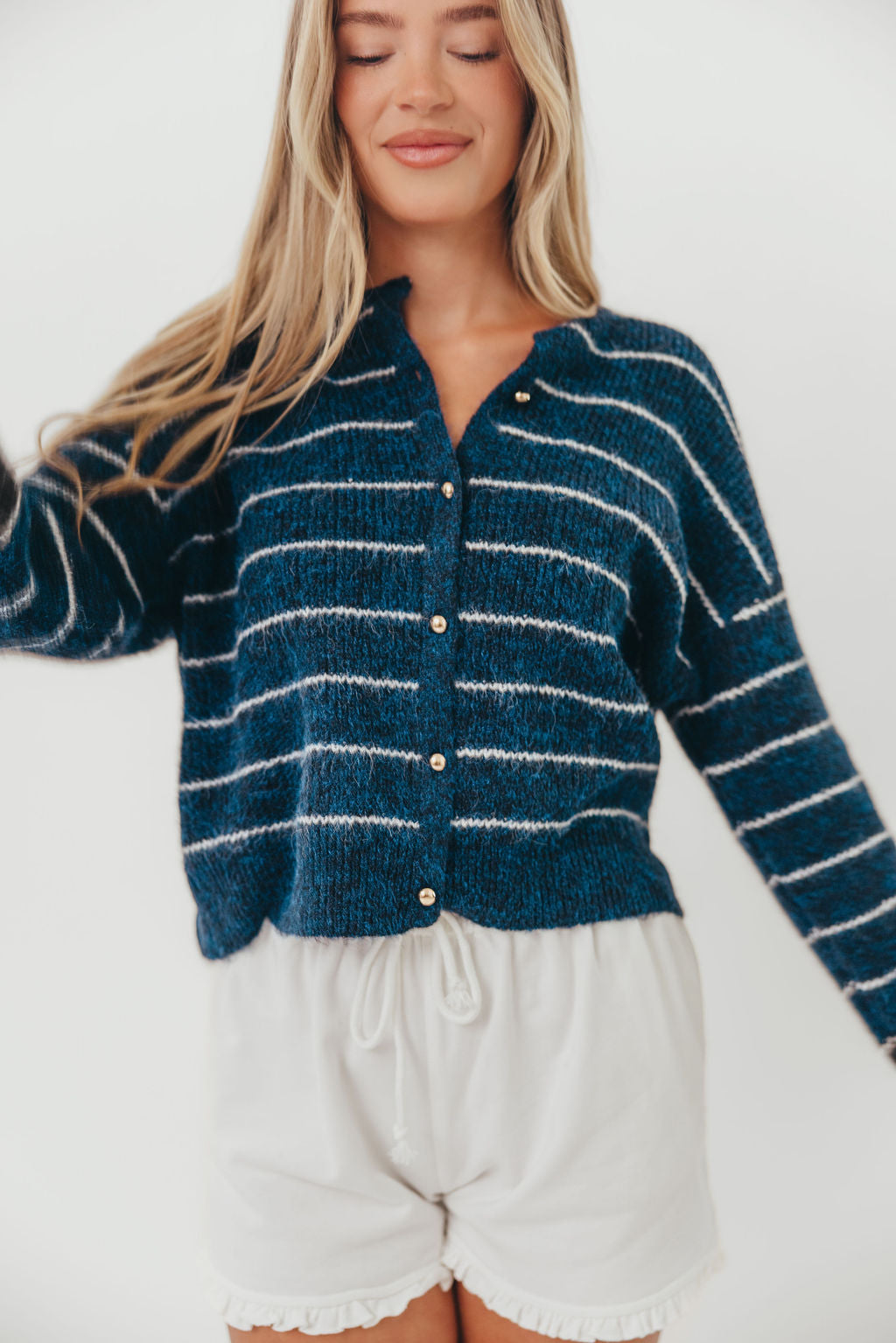 Bellevue Cardigan Top in Navy Ivory