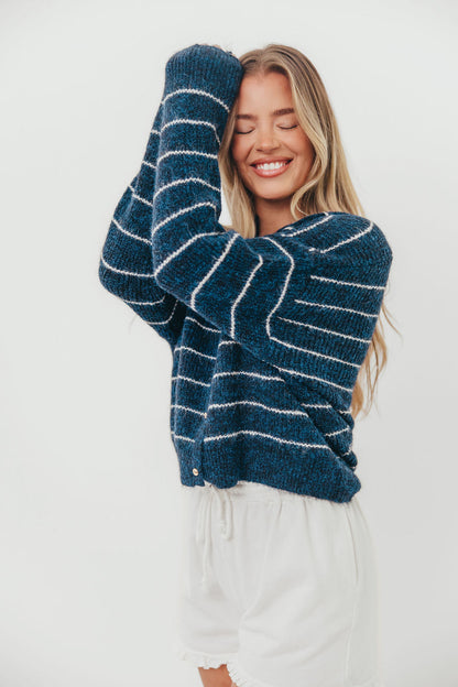 Bellevue Cardigan Top in Navy Ivory