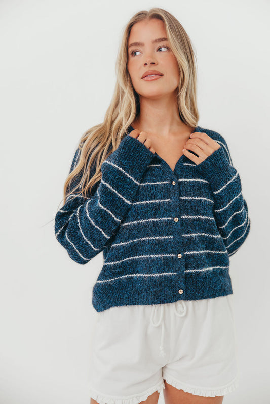 Bellevue Cardigan Top in Navy Ivory